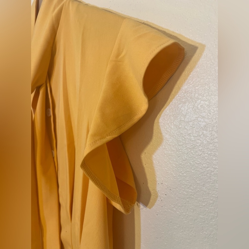 Retro Stage Yellow Bow Neck Blouse Flutter Sleeve Romantic Mod Vintage Statement — image 5 of 8